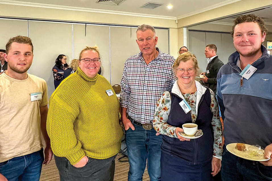 Networking at Rabobank’s workshop were Logan Apelt (Millmerran), Dimitie Clapham (Brookstead), Southern Queensland Rabo Client Council chair Stuart Armitage (Cecil Plains), Southern Queensland Rabo Client Council member Maxine Armitage (Cecil Plains) with James Speed (Jondaryan).