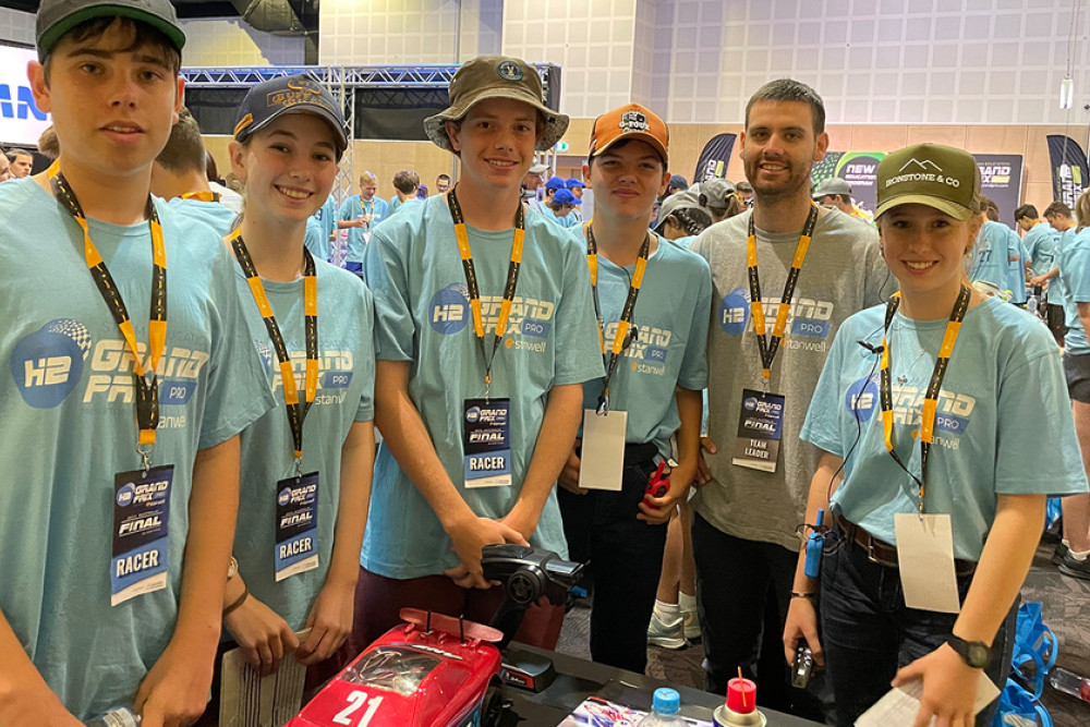 The Oakey State High School’s Hydrogen racing team with Mr Pepper.