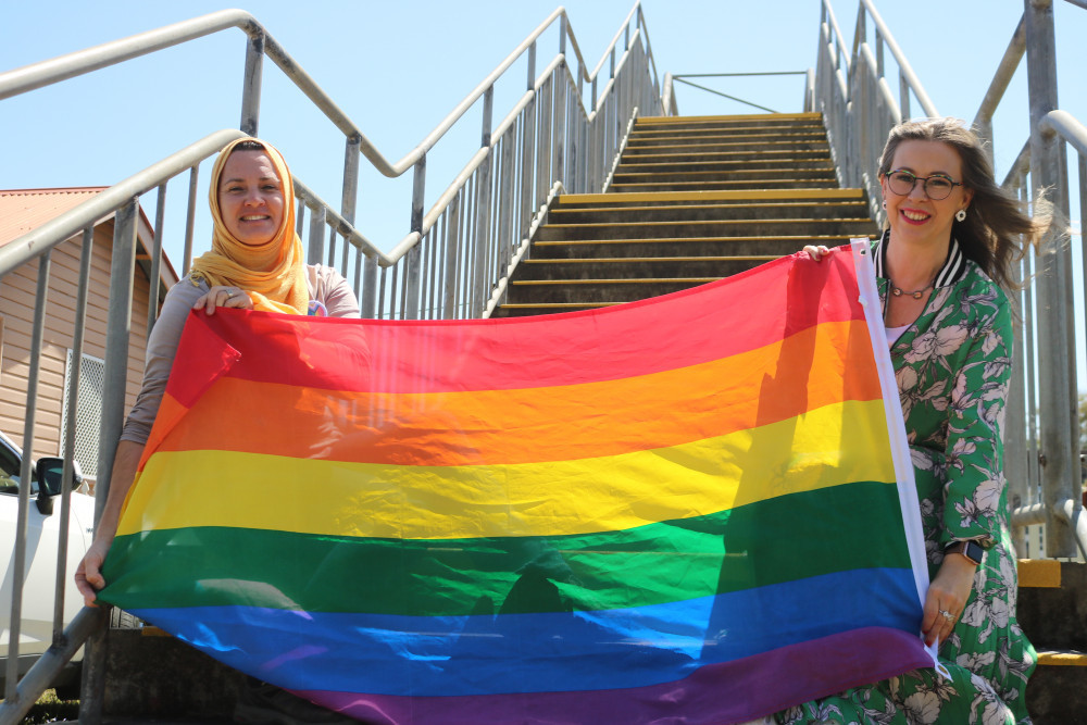 Oakey resident Ellisa Parker (left) is moving forward with a plan to turn the Oakey Railway Station overpass stairs into a tourist attraction. She is pictured with Toowoomba Region Councillor Melissa Taylor (right) who showed her support for the project.