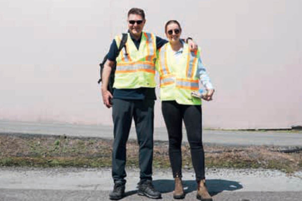 Sally and Australian Oats Council Chair, Ashley Wiese, Nuffield Scholar at JH Milling Grain Handing facility outside Toronto.