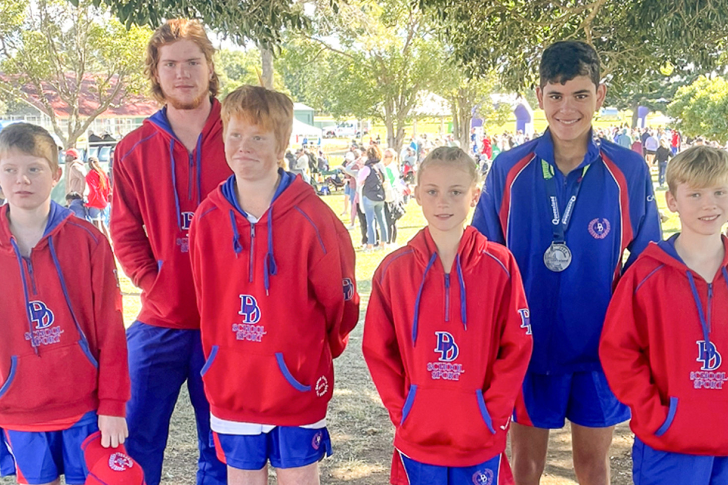 who competed in the recent State Cross Country Championships representing Darling Downs included, from left, Joseph Ramsey, Graham Hopper, Johnathan Hopper, Lucy Gordon, Tayson Giles and Rykar Browne. Photo, Skye Browne