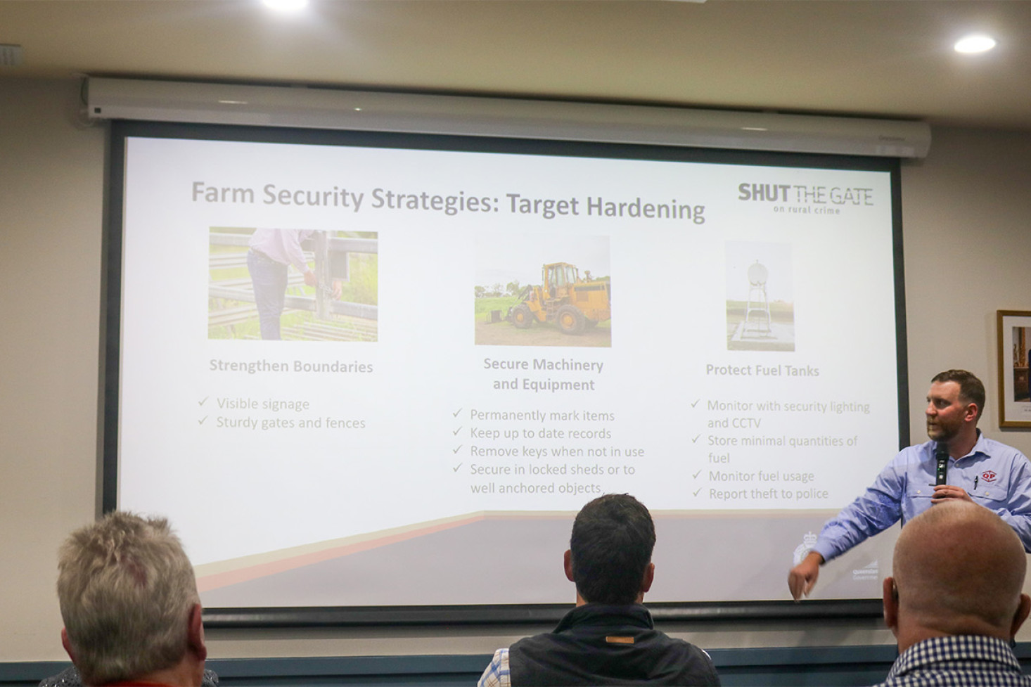 A speaker talks about Farm Security Strategies.