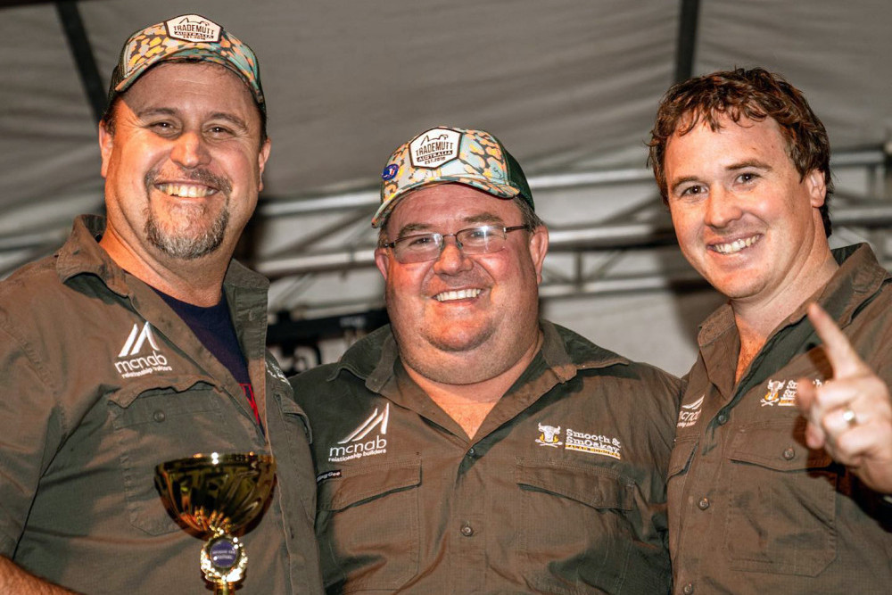 The Smooth & SmOakey Salad Dodgers team Justin Caldwell, Grant Coleman and Mitch Barnes competing in the Brisbane BBQ Festival 2021 at the weekend.