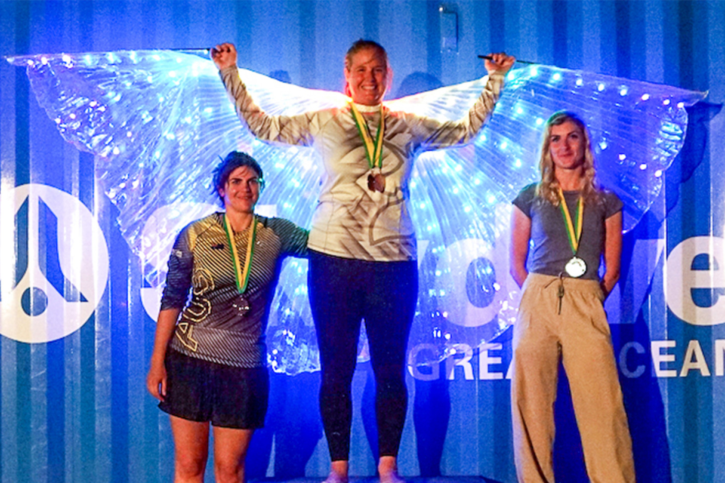 Natisha Dingle (centre) with her competitors Tanita Rutherford (right) and Alexandra Tomasi (left).