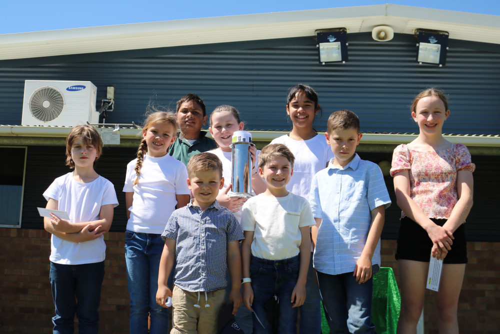 St Monica's School students with the Centenary time capsule.