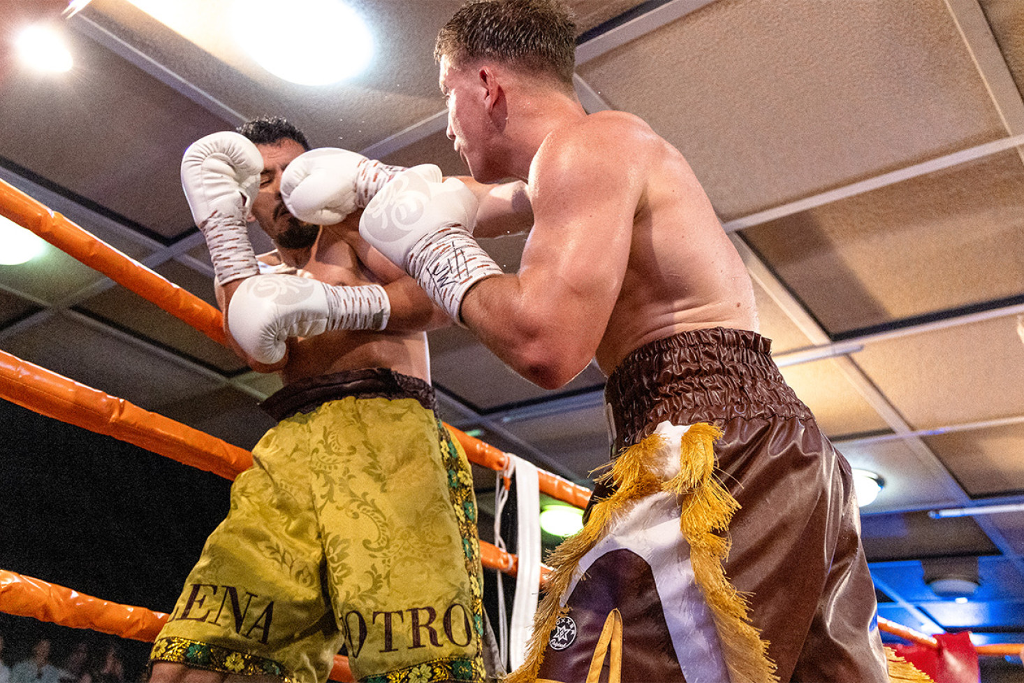 The fight was cut short only seconds into the sixth round after an accidental head clash. The fight went to the judges scorecards, 49-46 in favour of Stoneleigh, who’s record is now 15-0. Photo, Darren Burns