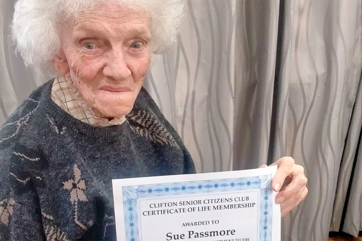 Sue Passmore was thrilled to be honoured with life membership of the Clifton Senior Citizens Club in April this year.