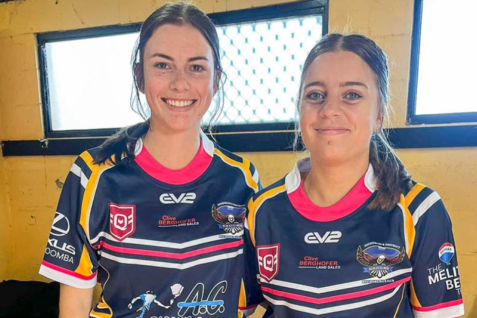 Morgan Prentice and Abbey Markey before their grand final game in the Women’s TRL competition this year.