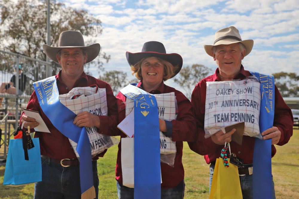 First place in the Team Penning went to the team of Brett Hay, Katria Hay and Phil Davies who blitzed the competition with a time of 47.75 seconds. - Photo, Allyson Gardener