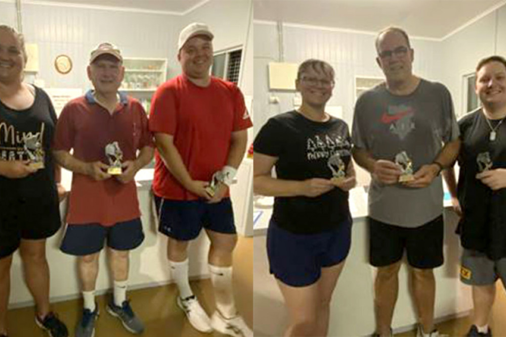 Left: The Magpies team included Natasha Hess, Tim Rowlands and Aaron Gartner. Right:The runners-up in the Thursday night competition were the Budgies. This team included members Melissa Bennett, Paul Dashwood and Damien Peters.