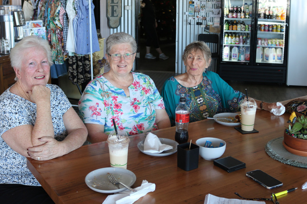 Three Amigos, Christine Cameron, Sharon Manning and Kay Nugent enjoy their “special treats” at Dusty’s while expressing to the Courier their hopes and fears for 2024.