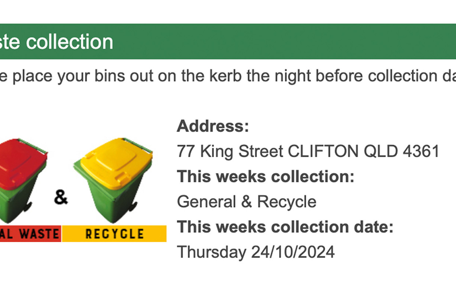 TRC’s streamlined ‘Waste collection day search’.