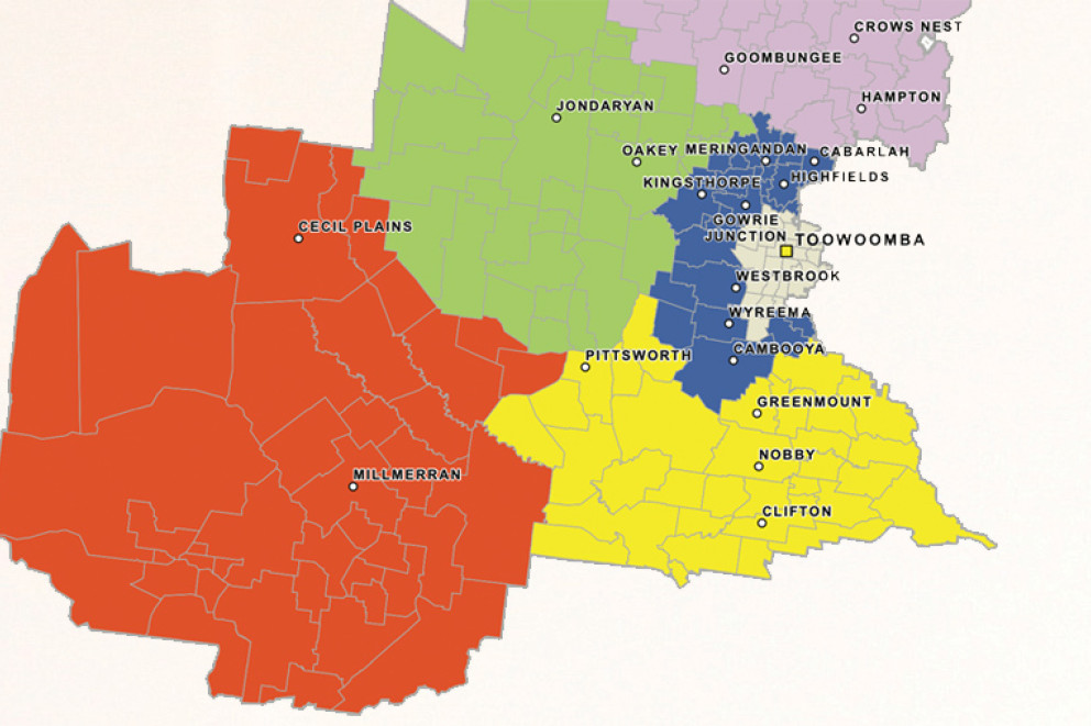 The model will see councillors engage with the area in blue, that in yellow and red and the area in green and pink.