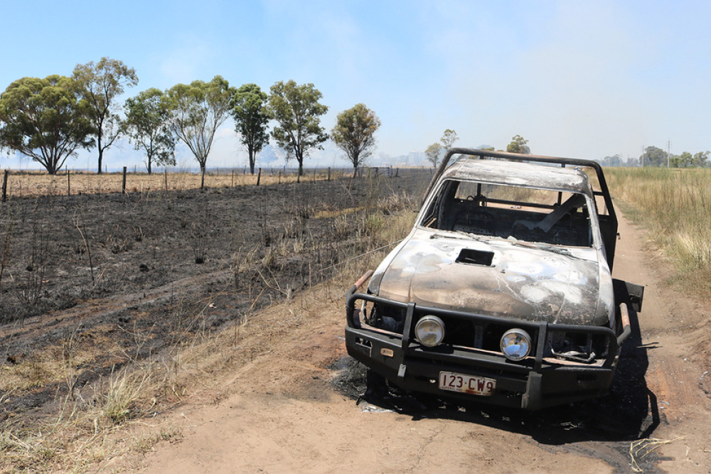 The stolen vehicle was dumped and set alight causing a fire which went east towards the outskirts of Oakey.