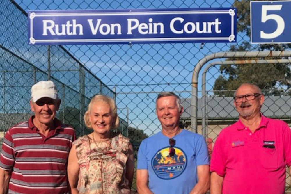 Pittsworth Tennis Club executive members Bruce Von Hoff, Errol McEwan and Ross Smythe pay tribute