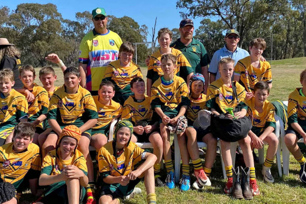 2022 Warwick & District Junior Rugby League semi-finalists the Wattles Warriors Under 13 team. Back row: Adam May (Manager), Alex Collie, Angus McArthur, Glen McMillan (Coach), George Gall (Trainer), Hugh Denny; Seated: Jack McCarthy, Will Peters, Henry McMillan, Jackson Bateman, Riley Fitzgerald, Jack Burton, Marty May, Orry Gilmore, Callum Wallis, Tom Worboys, Hugh Holden; Front row: Harvey McPhee, Patty Baty, Jonte May.