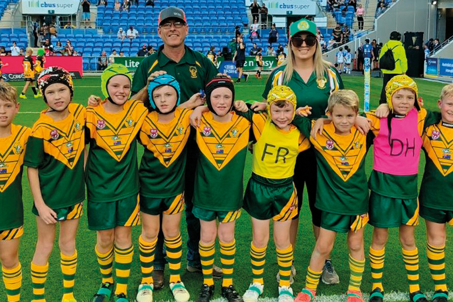 Wattles Under 9 team who played at Cbus Super Stadium on Sunday on the program with the Gold Coast Titans v North Queensland Cowboys NRL clash. Left to right: James Patterson, Oliver Willett, Jackson Wilson, Chaz Daley, Buddy Turner, Leo Williams, Henry Ferguson, Kit Gilmore, Jay Townsend. (Image: Shadai Daley)