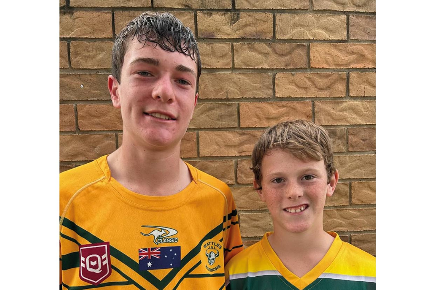 Wattles Junior Rugby League Club players Jack Burton (left) and Rhys Gascoyne recently gained selection in Darling Downs Schoolboy representative teams. (Image – Aaron Gilmore)