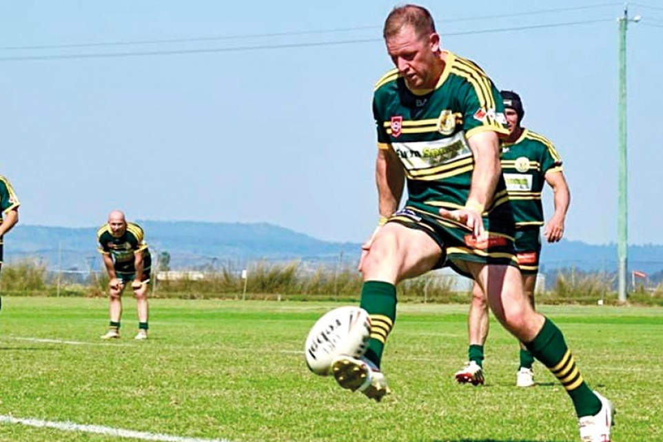 Wattles’ experienced centre Tim Hentschel displaying his skills putting boot to ball in Sunday’s Toowoomba Rugby League Reserve Grade Major Semi-Final at Gatton. Photo, Emily Henry