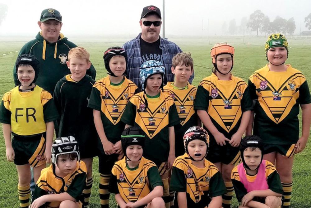 A very appreciative Wattles Under 9 team after receiving their new club jerseys from sponsor Brenden Cook of Dalrymple Landscape Haulage on Saturday. Back: Coach George Berry, Sponsor: Brenden Cook (Dalrymple Landscape Haulage). Middle: Saxon Darlington, William Berry, Flynn McInnes, Riley Boom, Noah Schwenke, Sophia Voss, James Mason. Front: Harrison Jones, Alexander Wolski, Aydan Willett, Malakai Darlington.