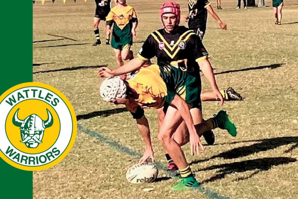 Winger Jack Phelan crosses for a try in Wattles 46 – 0 overwhelming winning result against Tenterfield at Platz Oval on Saturday.