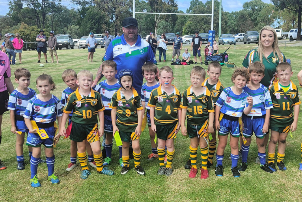 The Wattles U7 side: Zane Daly (Referee), Briton Muller, Dominic Navybox, Paul Williams, George Mullen, Benji Boccalatte, Henry Ferguson, Charlie Ball, Buddy Turner, Jace Macura, Jackson Wilson, Oliver Marsh, Kia Fox, Chaz Daley and Archie Moore. Coaches Dwayne Boccalatte (Stanthorpe) & Shadai Daley (Wattles).