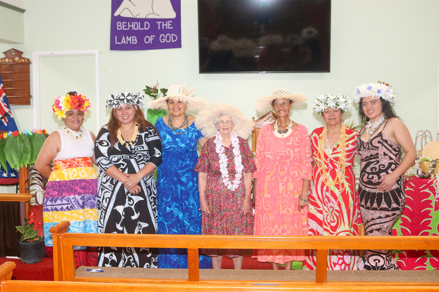 (Left to Right): Elisapeta Tupa, Beatrice Arioka, Jenny Hirovanaa, Rev. Daphne Webster OAM, Teremoana William, May Arioka, Lanah Arioka.