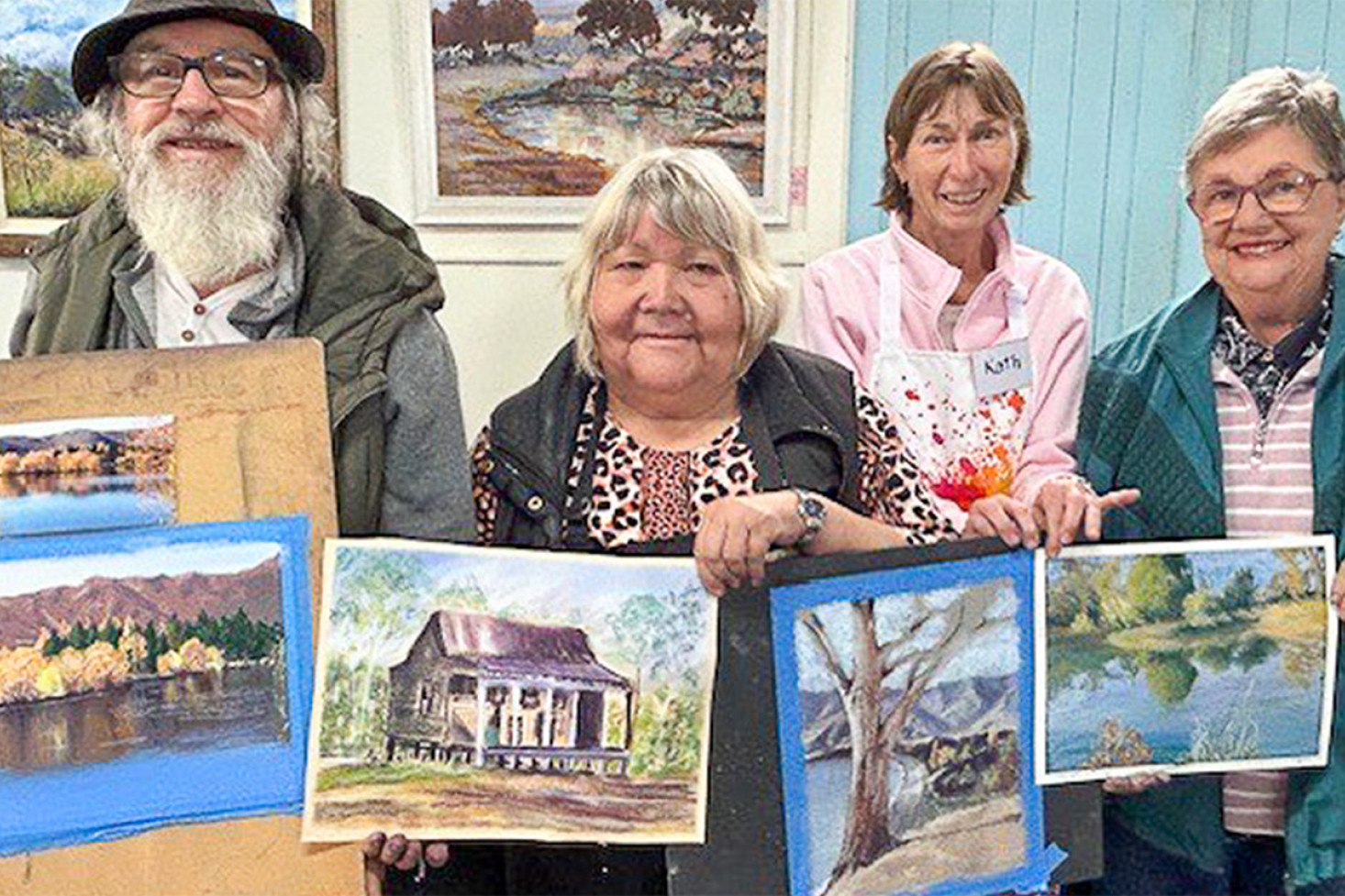 Beginners and intermediate artists from all over the Toowoomba Region proudly display their paintings after taking part in the Pittsworth Art Group’s pastel workshop on the weekend, tutored by artist Maxine Thompson.