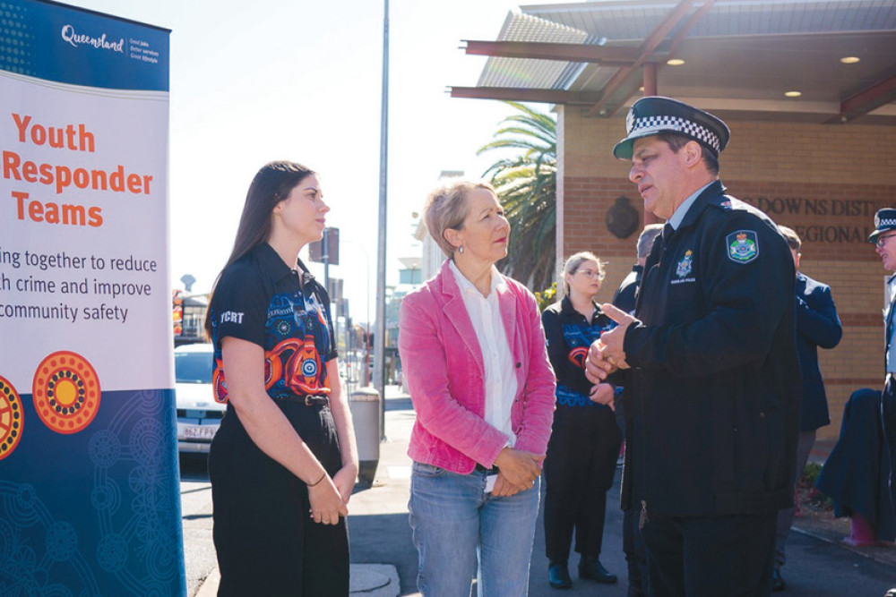 Toowoomba Youth Co-Responder Team Leader Brooke Sanders, Minister for Youth Justice Di Farmer and Acting Assistant Commissioner George Marchesini at the launch of the co-responder program in Toowoomba.