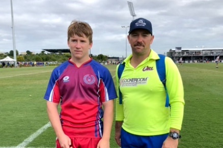 Zac Kahler (left) travelled to the Sunshine Coast with his team manager Adam Cronin (right) to represent the Darling Downs at the Rugby League State Championships.