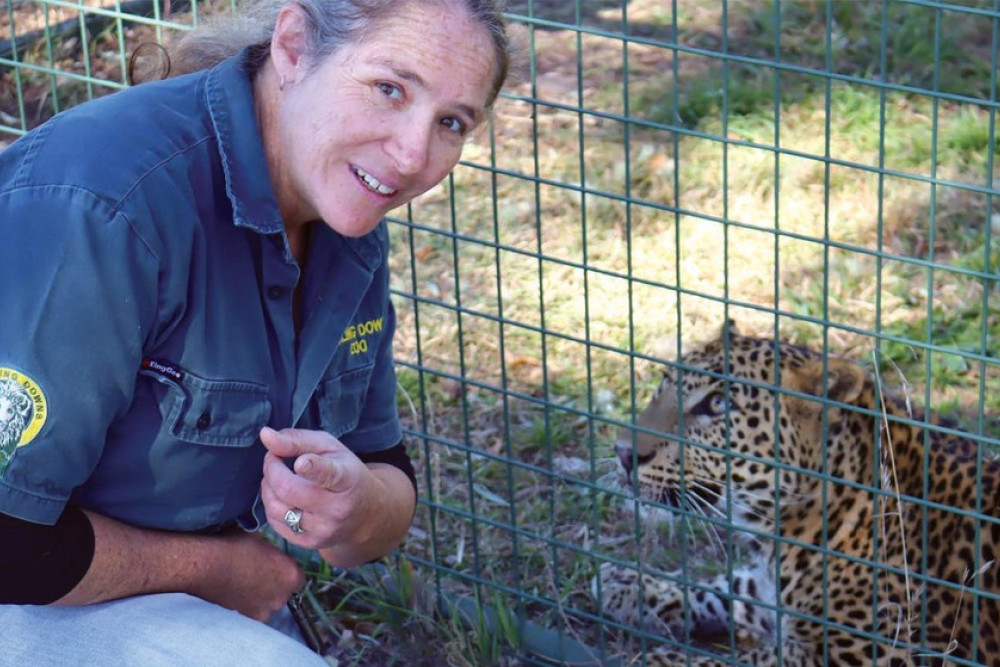 Owner Stephanie Robinson and the zoo's resident cheetah.